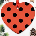 Polka Dots - Black on Tomato Red Ornament (Heart)