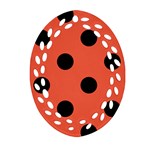 Polka Dots - Black on Tomato Red Oval Filigree Ornament (Two Sides)