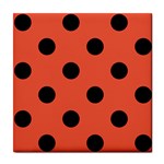 Polka Dots - Black on Tomato Red Tile Coaster