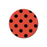 Polka Dots - Black on Tomato Red Rubber Coaster (Round)