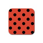 Polka Dots - Black on Tomato Red Rubber Square Coaster (4 pack)