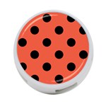 Polka Dots - Black on Tomato Red 4-Port USB Hub (One Side)