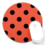 Polka Dots - Black on Tomato Red Round Mousepad