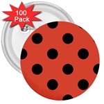 Polka Dots - Black on Tomato Red 3  Button (100 pack)