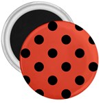 Polka Dots - Black on Tomato Red 3  Magnet
