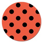 Polka Dots - Black on Tomato Red Magnet 5  (Round)