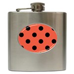 Polka Dots - Black on Tomato Red Hip Flask (6 oz)