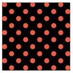 Polka Dots - Tomato Red on Black Large Satin Scarf (Square)