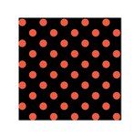Polka Dots - Tomato Red on Black Small Satin Scarf  (Square)