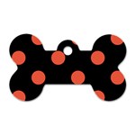 Polka Dots - Tomato Red on Black Dog Tag Bone (One Side)