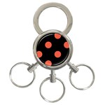 Polka Dots - Tomato Red on Black 3-Ring Key Chain
