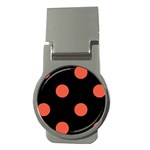 Polka Dots - Tomato Red on Black Money Clip (Round)