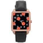 Polka Dots - Tomato Red on Black Rose Gold Leather Watch