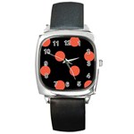 Polka Dots - Tomato Red on Black Square Metal Watch