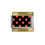 Polka Dots - Tomato Red on Black Gold Trim Italian Charm (9mm)