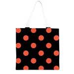 Polka Dots - Tomato Red on Black Grocery Light Tote Bag