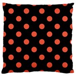 Polka Dots - Tomato Red on Black Large Cushion Case (One Side)