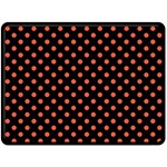 Polka Dots - Tomato Red on Black Fleece Blanket (Large) (One Side)