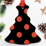 Polka Dots - Tomato Red on Black Ornament (Christmas Tree)