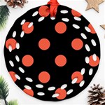 Polka Dots - Tomato Red on Black Round Filigree Ornament (Two Sides)
