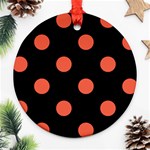 Polka Dots - Tomato Red on Black Ornament (Round)