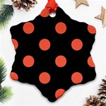 Polka Dots - Tomato Red on Black Ornament (Snowflake)