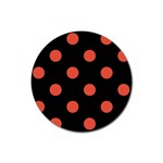 Polka Dots - Tomato Red on Black Rubber Round Coaster (4 pack)