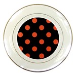 Polka Dots - Tomato Red on Black Porcelain Plate