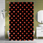 Polka Dots - Tomato Red on Black Shower Curtain 48  x 72  (Small)