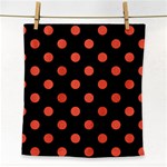 Polka Dots - Tomato Red on Black Face Towel