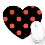 Polka Dots - Tomato Red on Black Heart Mousepad