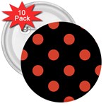 Polka Dots - Tomato Red on Black 3  Button (10 pack)