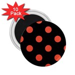 Polka Dots - Tomato Red on Black 2.25  Magnet (10 pack)
