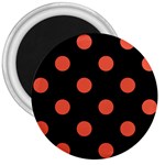 Polka Dots - Tomato Red on Black 3  Magnet