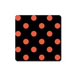 Polka Dots - Tomato Red on Black Magnet (Square)