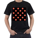 Polka Dots - Tomato Red on Black Men s T-Shirt (Black)