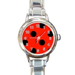 Polka Dots - Black on Ferrari Red Round Italian Charm Watch