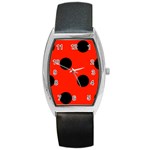 Polka Dots - Black on Ferrari Red Barrel Style Metal Watch