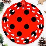 Polka Dots - Black on Ferrari Red Round Filigree Ornament (Two Sides)