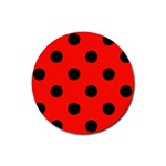 Polka Dots - Black on Ferrari Red Rubber Coaster (Round)