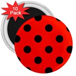 Polka Dots - Black on Ferrari Red 3  Magnet (10 pack)