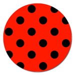 Polka Dots - Black on Ferrari Red Magnet 5  (Round)