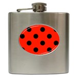 Polka Dots - Black on Ferrari Red Hip Flask (6 oz)