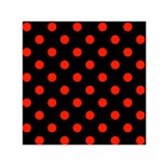 Polka Dots - Ferrari Red on Black Small Satin Scarf  (Square)