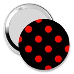 Polka Dots - Ferrari Red on Black 3  Handbag Mirror