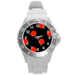 Polka Dots - Ferrari Red on Black Round Plastic Sport Watch (L)