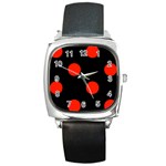 Polka Dots - Ferrari Red on Black Square Metal Watch
