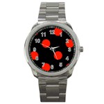 Polka Dots - Ferrari Red on Black Sport Metal Watch