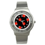 Polka Dots - Ferrari Red on Black Stainless Steel Watch