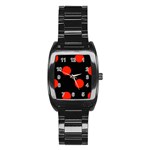 Polka Dots - Ferrari Red on Black Stainless Steel Barrel Watch